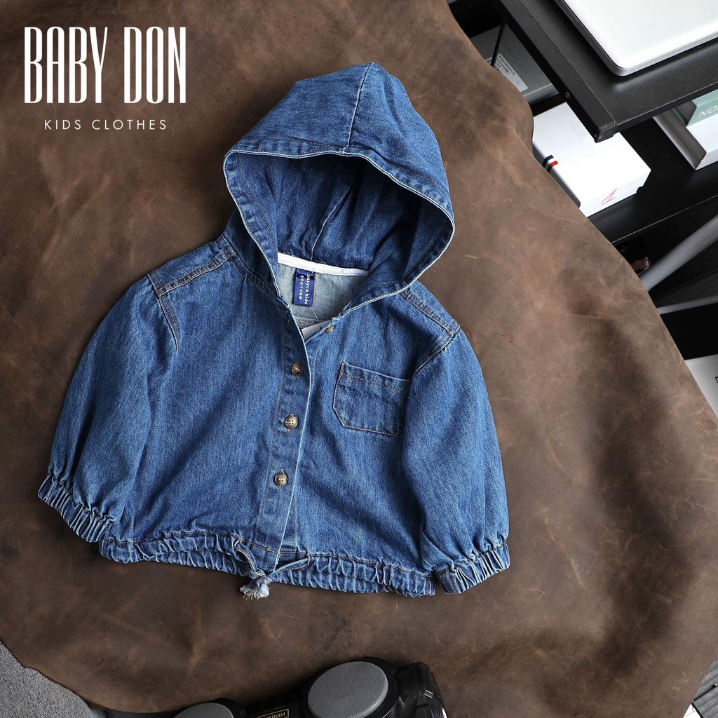 Áo Khoác Nhung Gân, Jean Liền Mũ Unisex Cho Bé Trai Bé Gái