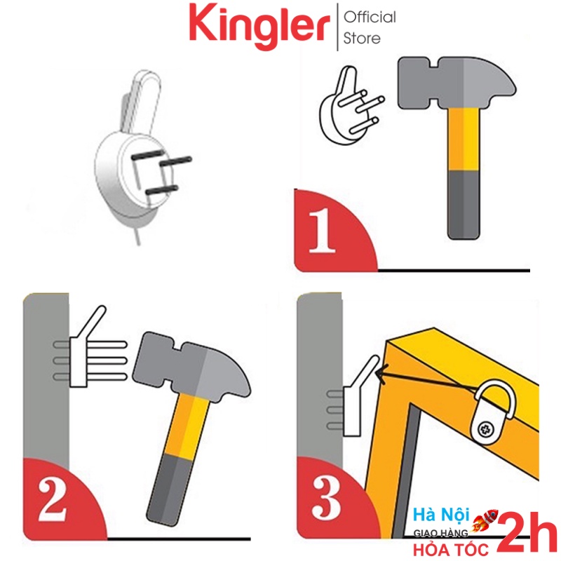 10 Móc Nhựa Đinh 3 Chân Đinh Đóng Tường, Treo Tranh, Ảnh, Vật Dụng Nhẹ, Móc Treo Tường Siêu Chắc Chắn, Kingler 2220Set10