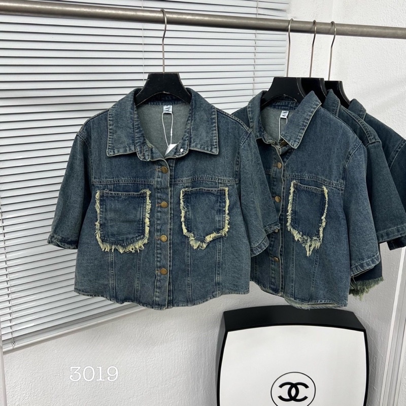 Áo sơ mi jeans bò rách dáng vừa hàng QCL1