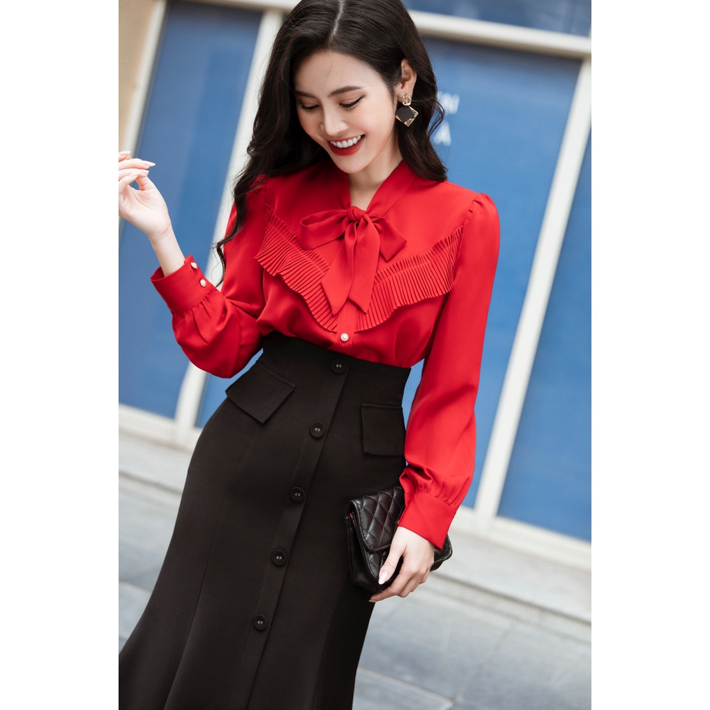 Áo Sơ Mi Cổ Buộc Nơ Xếp Ly Ngược Thời Trang Công Sở Thanh Lịch By LEMIA Design - 22A301
