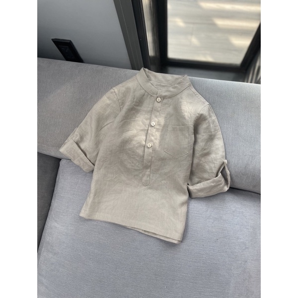 Áo sơ mi bé trai tay dài linen