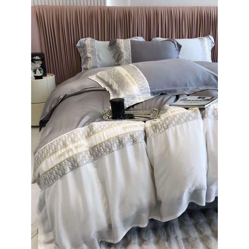 Set Chăn ga gối Tencel thêu thương hiệu CHRTIAN DICRIS mềm mịn mát - LUXBED