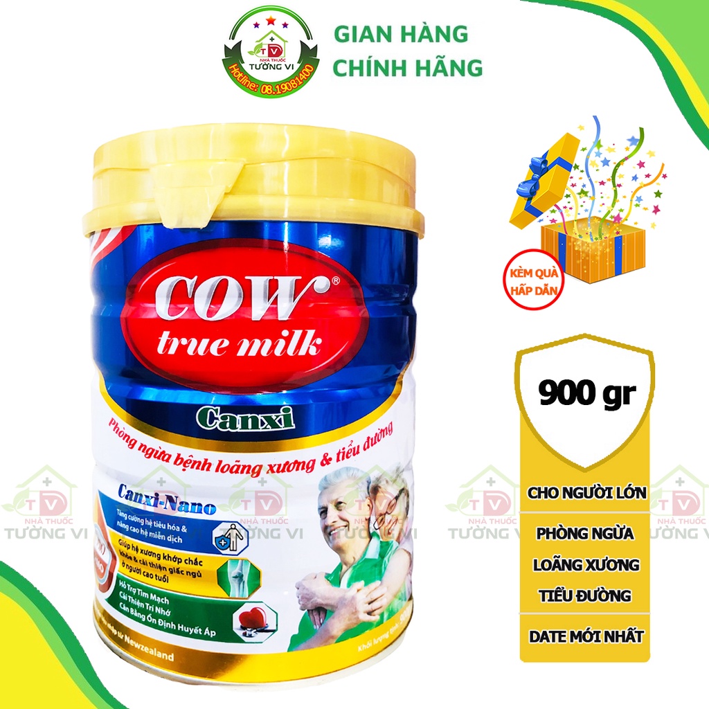 Sữa bột Cow True Milk Canxi Nano 900g – Phòng ngừa loãng xương và tiểu đường cho người lớn tuổi
