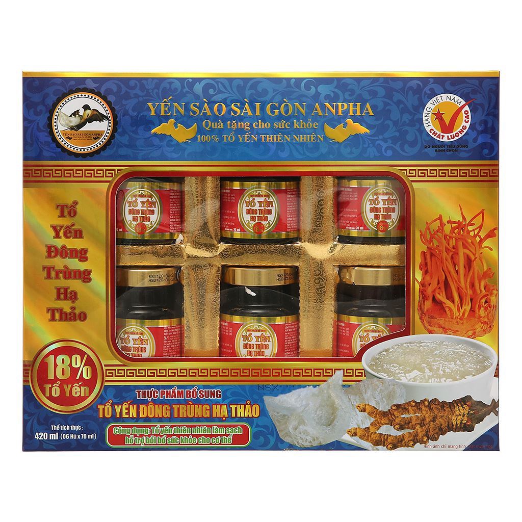 Hộp 6 hũ tổ yến chưng đông trùng hạ thảo Sài Gòn Anpha 70ml