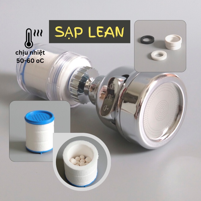 Đầu lọc nước sinh hoạt, đầu lọc nước tại vòi loại RF17 (dài) trong nhà bếp, bồn tắm, tăng áp 3 cấp độ kèm lõi lọc