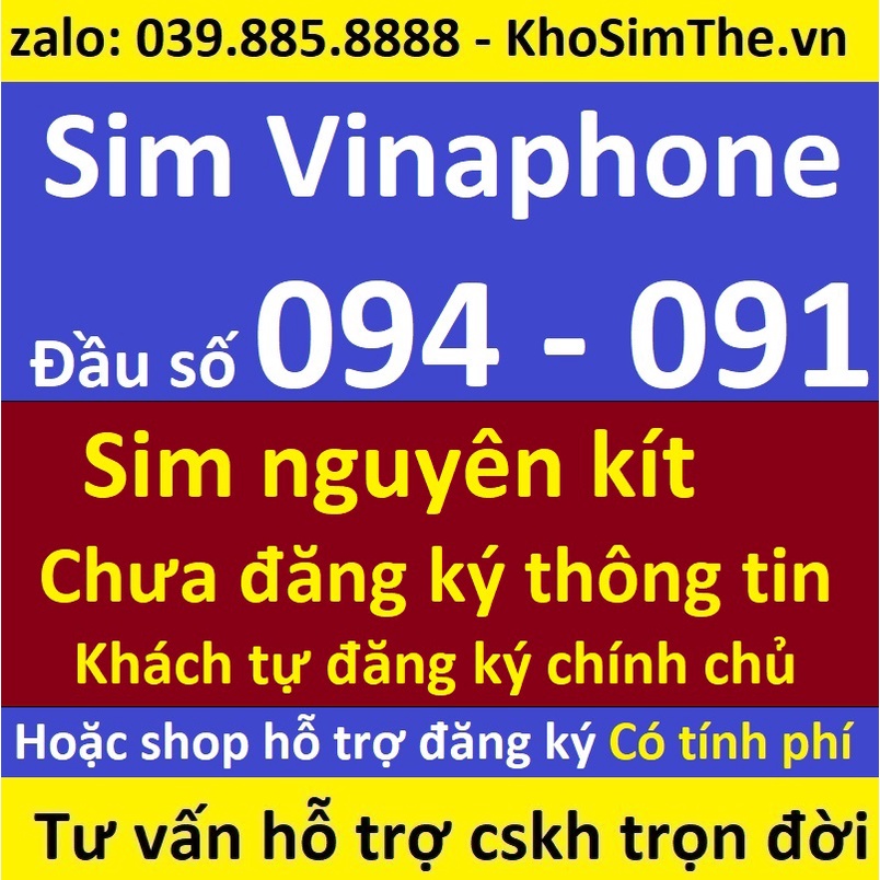 Sim vinaphone nguyên kít, chưa đăng ký thông tin, Khách tự đăng ký chính chủ
