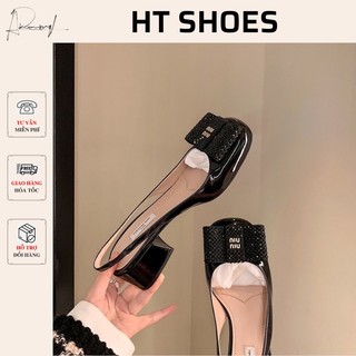 (Sẵn)Xăng đan MinMin nữ mũi kín gót vuông cao đính nư phong cách retro Pháp cá tính G16
