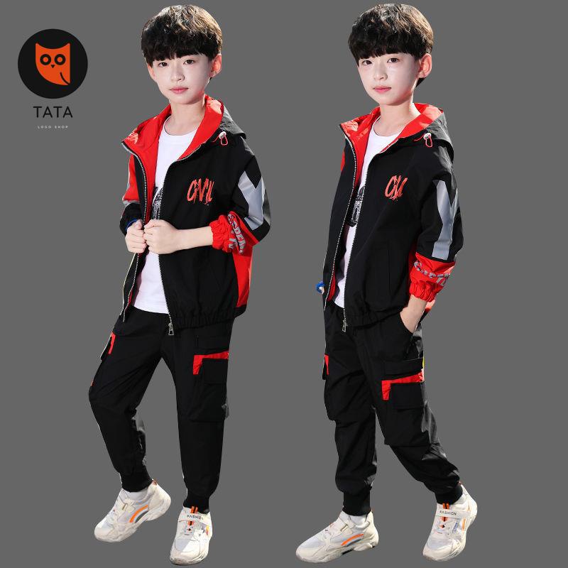 ✷Bé trai phù hợp với mùa xuân trẻ em 8 thể thao 9 10 áo khoác giản dị quần hai mảnh cậu lớn nam 12 tuổi