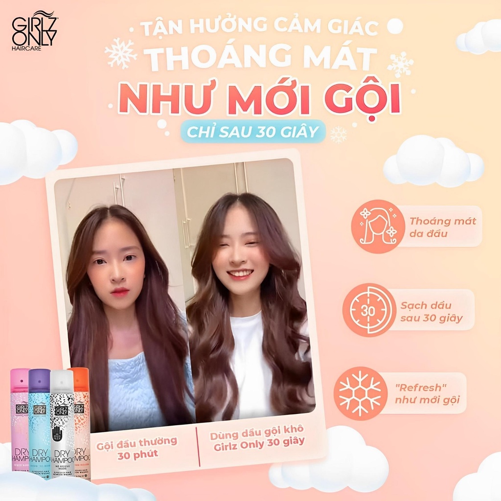 Dầu Gội Khô Girlz Only Xịt Tóc Gội Đầu Khô Dry Shampoo Không Bết Sạch Dầu Bồng Bềnh 200ml / Chai | BigBuy360 - bigbuy360.vn