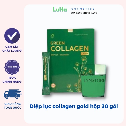 Diệp lục collagen gold hộp 30 gói, hỗ trợ sức khỏe, trắng da, giảm nám, tàn nhan, chậm quá trình lão hóa, luhacosmetics