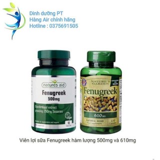 Viên uống lợi sữa cỏ ca ri fenugreek natures aid 500mg 90 viên và 600mg 100 viên .