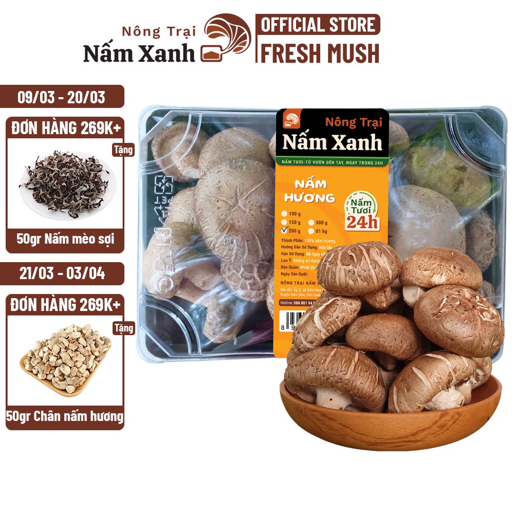 1kg Nấm Đông Cô Tươi (Nấm Hương Tươi) Loại To Thanh Sạch Ngon - Nông Trại Nấm Xanh