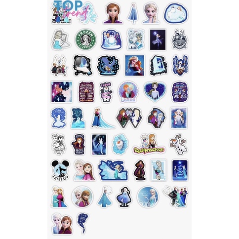 Sticker cute SET 50 TẤM Công chúa ELSA, hình dán trang trí dễ thương cho bé, chống thấm nước - TOP TREND