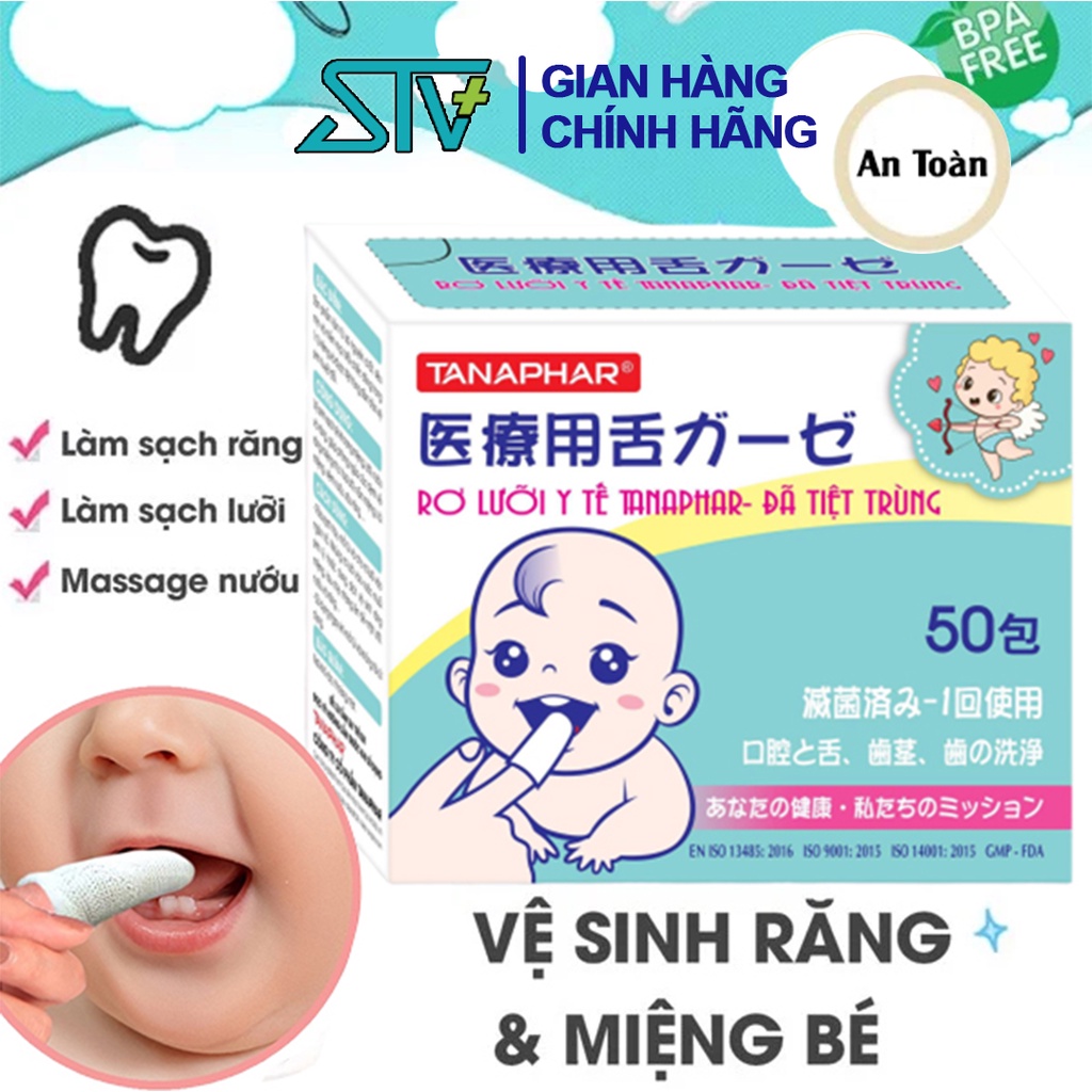 Gạc Rơ Lưỡi Tanaphar, Làm Sạch Răng, Lưỡi, Nướu và Khoang Miệng Cho Bé - 50Gói/Hộp