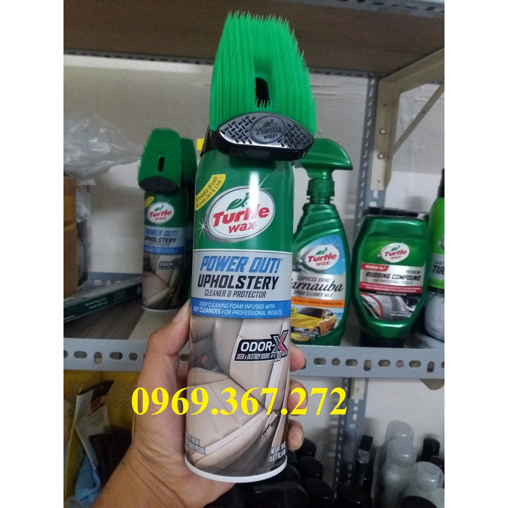 Bọt làm làm sạch nội thất xe, nhà cửa da vải nỉ - Turtle Wax Power Out 510g