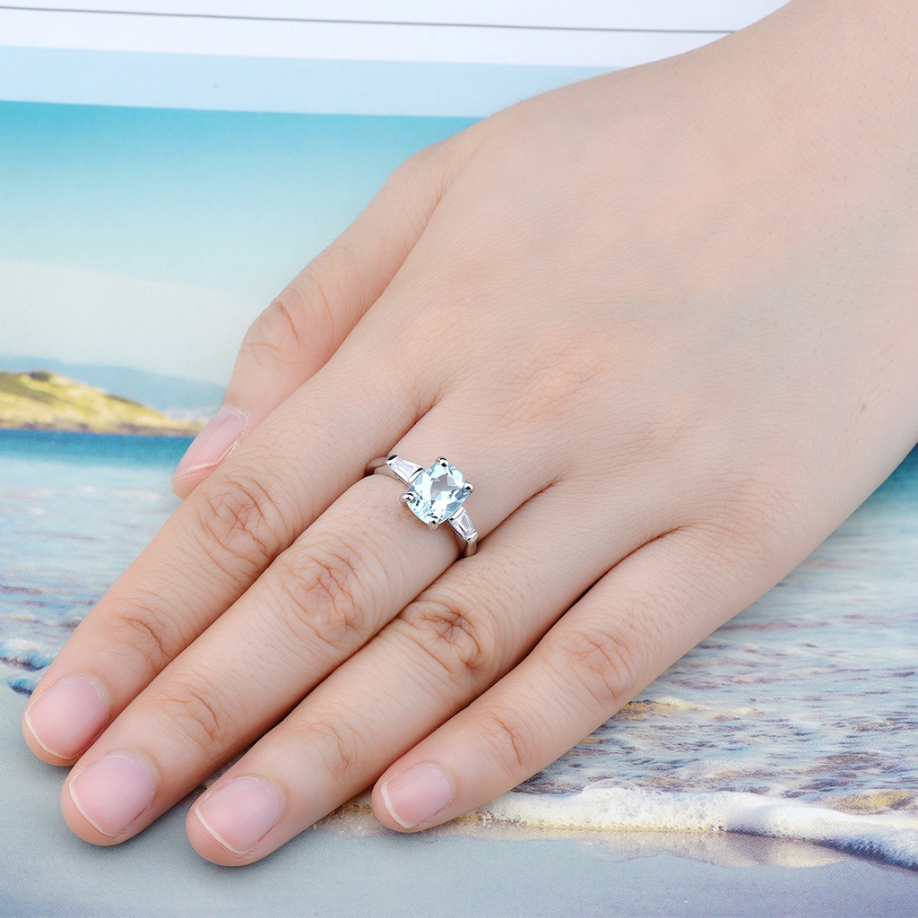 Lohaspie Nhẫn Mạ Bạc 925 Đính Đá Xanh Lam Hàng Thật 2.3 carats Thời Trang Cho Nữ