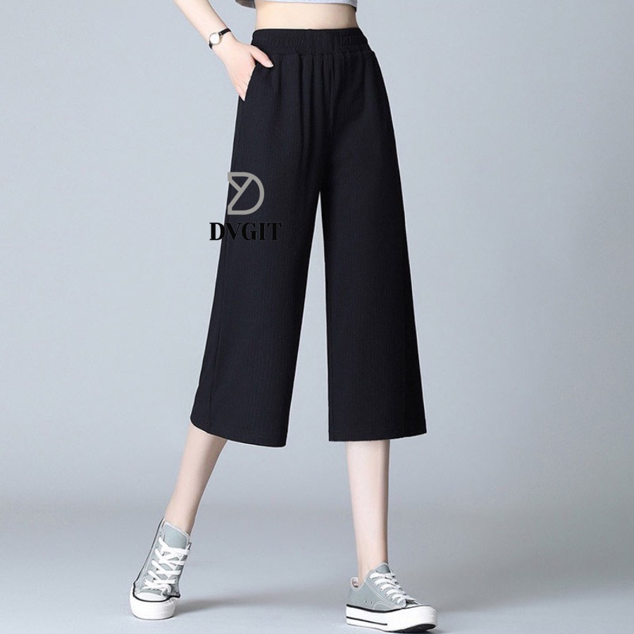 Quần Ống Rộng Nữ DVGIT Dáng Lửng Chất Liệu Thun Tăm Lạnh Màu Đen Mát Mịn Phù Hợp Đi Chơi Dạo Phồ Thời Trang Hàn Quốc | BigBuy360 - bigbuy360.vn
