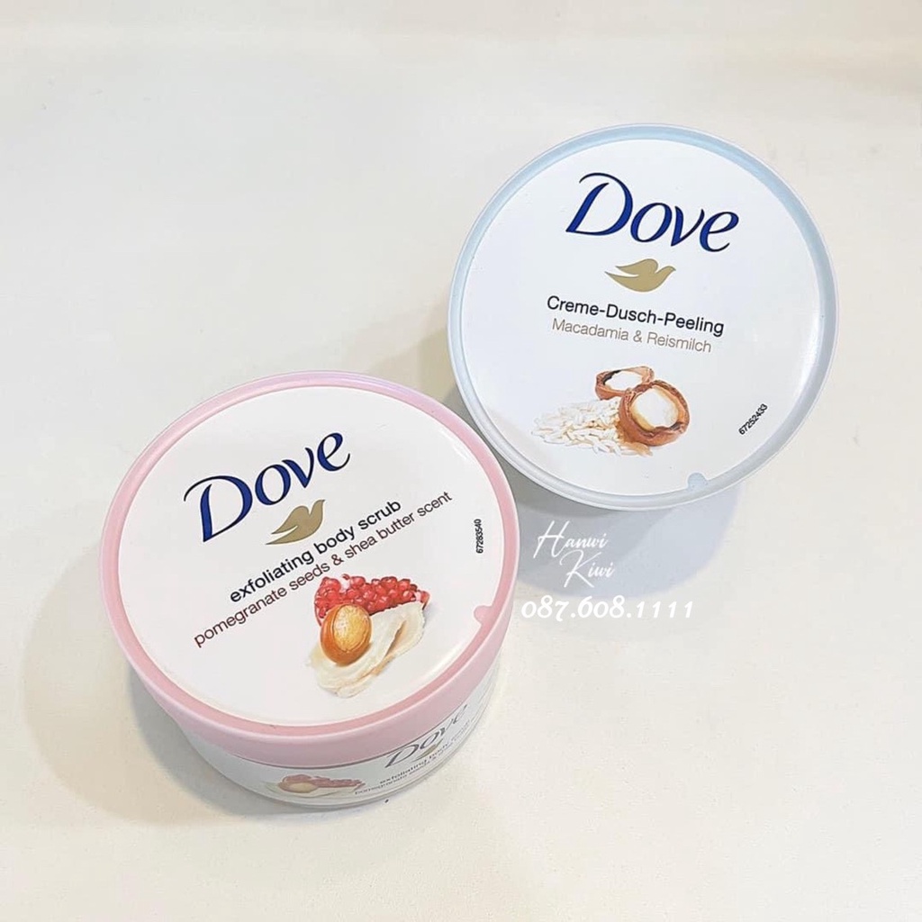 Tẩy Da Chết Toàn Thân DOVE Exfoliating Body Polish Chiết Xuất Macca, Bơ Mỡ Và Hạt Lưu