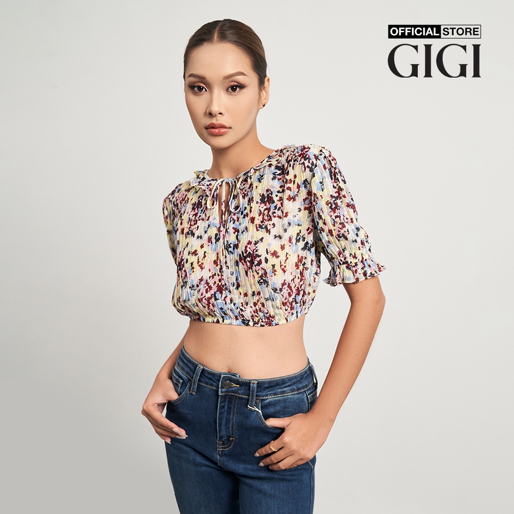 GIGI - Áo croptop nữ tay ngắn cổ tròn phối viền bèo nữ tính G1201T222292-19