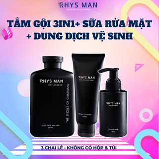 Sữa tắm gội nam 3in1 legend 350 ml & sữa rửa mặt nam 100ml & dung dịch vệ sinh nam giới 100ml rhysman - 3 chai lẻ