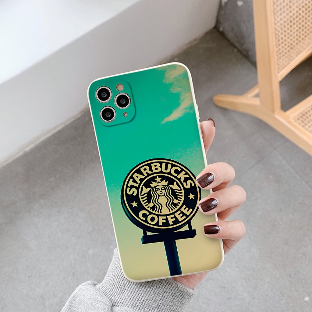 Ốp lưng Iphone viền vuông Cô gái Star.bucks Coffe đẹp cho iphone 6/7/8Plus X XS xr xsmax 11/12/13/14pro promax e5335