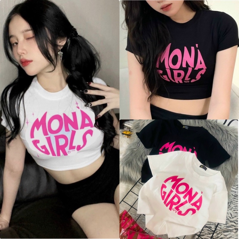 [Mã TOPS06 giảm đến 10k đơn 99k] Áo Croptop Bozip In Chữ Mona