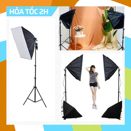Bộ Đèn Studio, Đèn Chụp Ảnh Sản Phẩm Chân Đèn 2m Kèm Softbox 50x70 Hỗ Trợ Sáng bh12thang