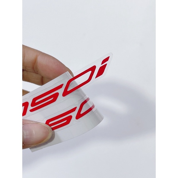 Cặp 2 tem số 150i bạc & đỏ phản quang trong suốt size 7x1.5cm có sẵn keo dán trang trí xe máy