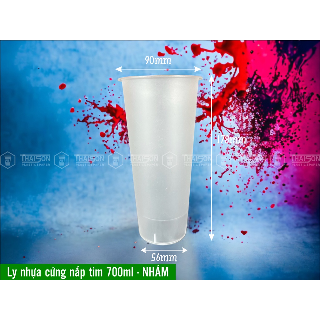 1.000 Ly Nhựa Cứng Nắp Tim 700ml Nhám, Đựng Trà Trái Cây, Trà Sữa