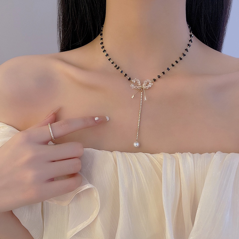 Dây Chuyền Mặt Ống Hút Bằng Thép Titan Đính Ngọc Trai Thời Trang Cho Nữ