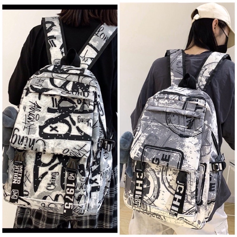 Balo Quảng Châu Phong Cách Graffity Độc Đáo Chất Vải Chống Thấm  | Balo Đi Học Bánh Mì Store