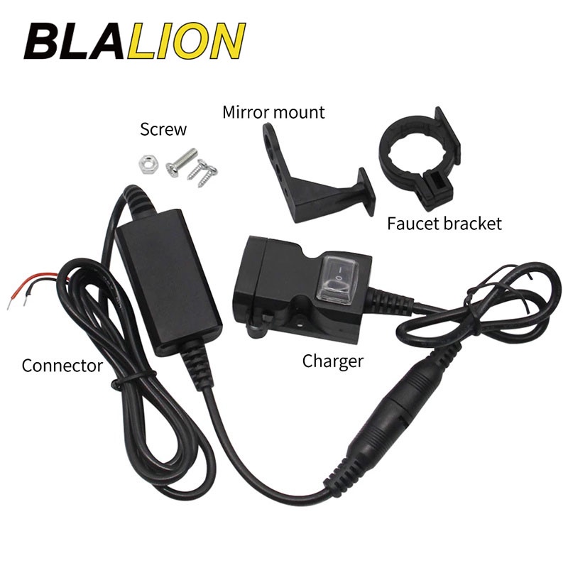 BLALION Bộ sạc điện toại di động USB kép chuyển đổi nguồn trên xe máy chống thấm nước 12V đa năng