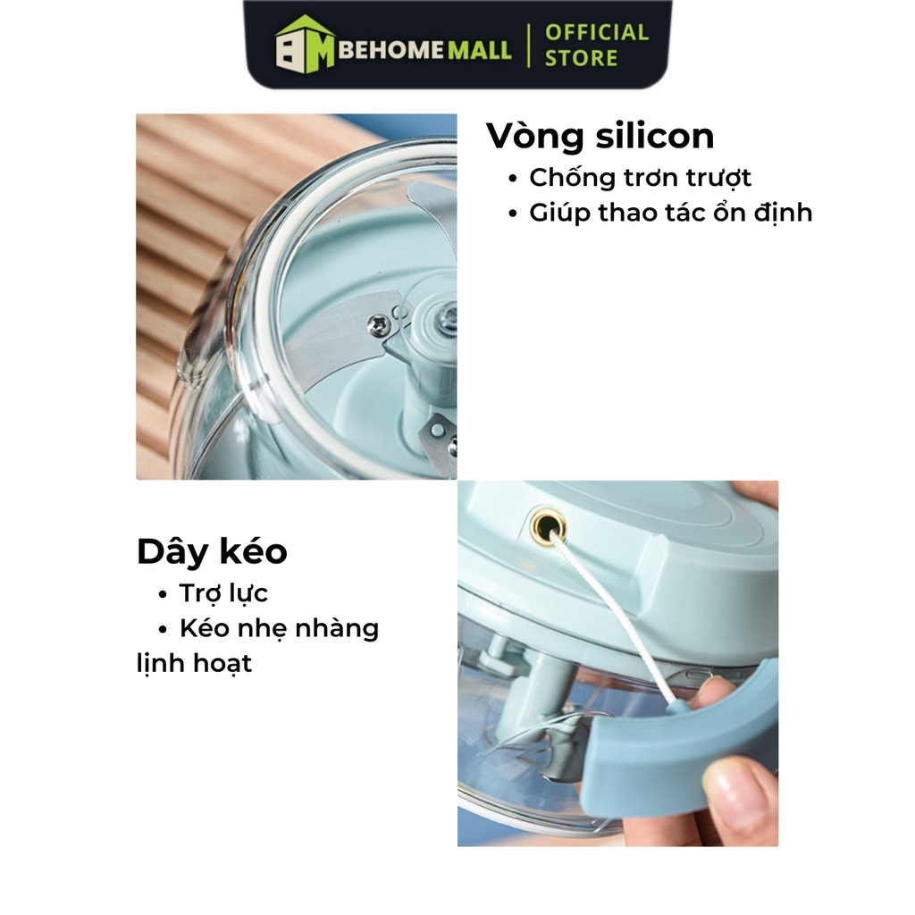 Máy xay tỏi ớt đa năng BEHOMEMALL xay cơ học hai màu ba kích thước xay bén dễ vệ sinh