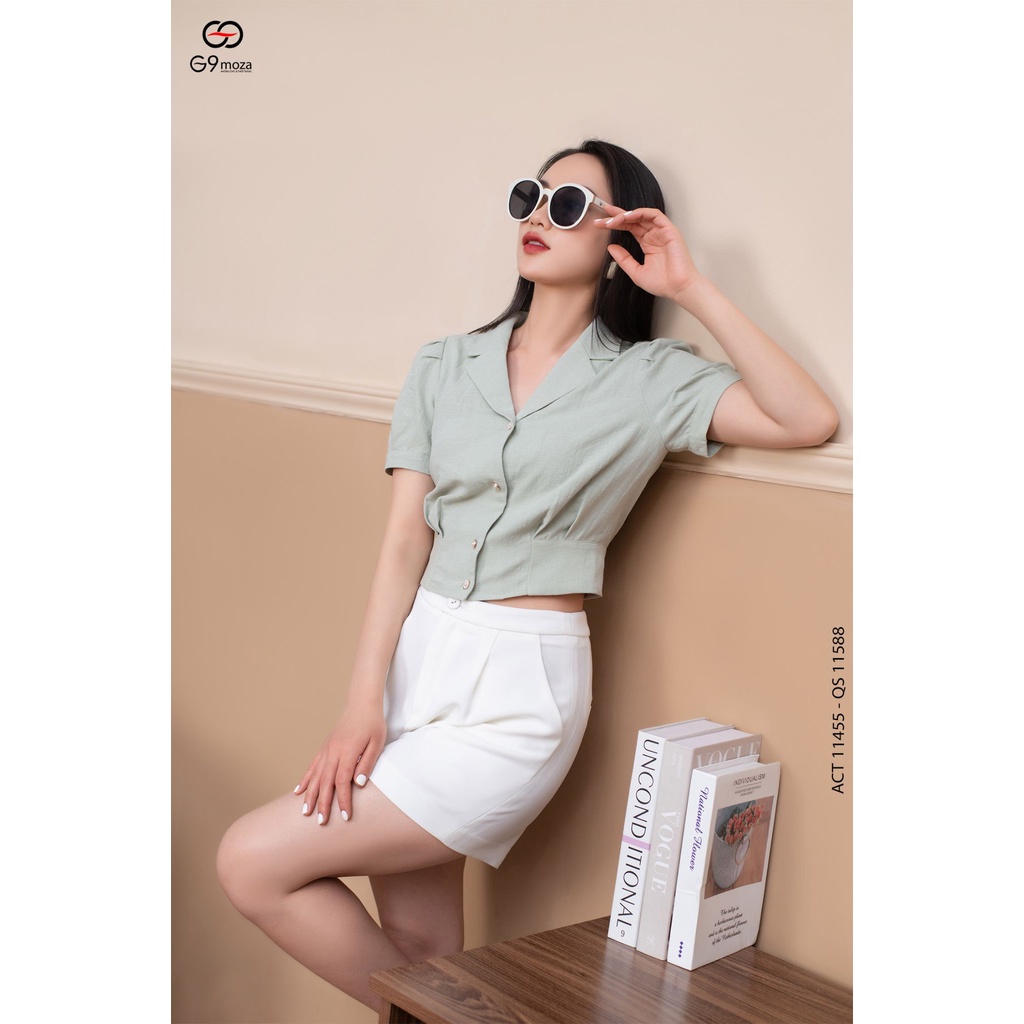 Áo sơ mi croptop 11455 kiểu dáng thanh lịch, trẻ trung