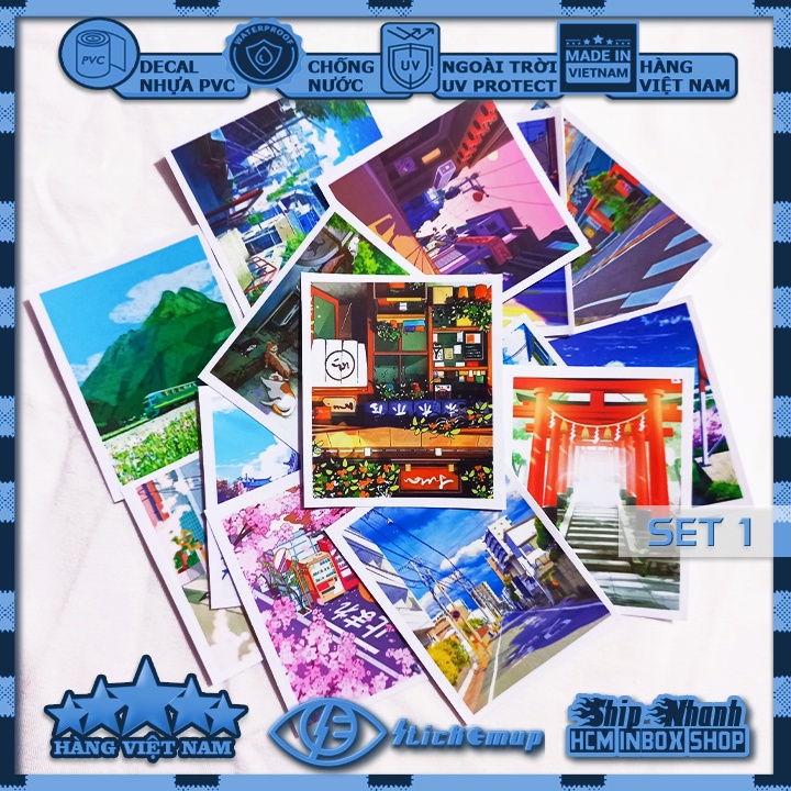 Sticker PHONG CẢNH anime nhật bản, hình dán cute, sticker chống nước, dán mũ bảo hiểm, dán laptop, dán vali, dán xe