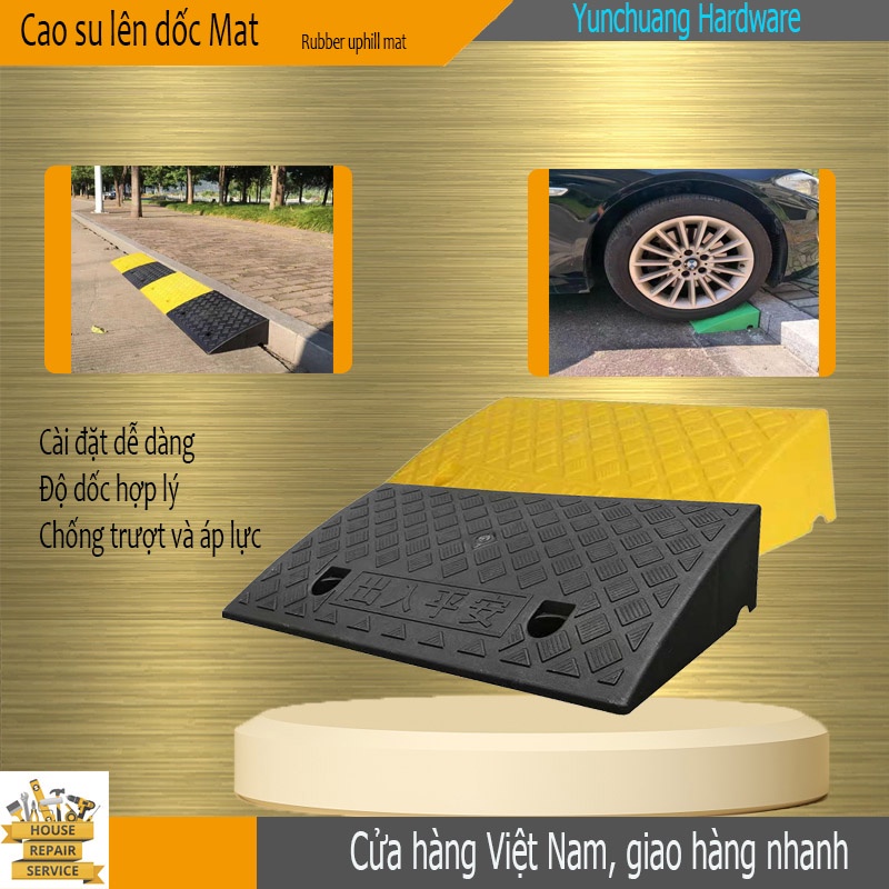 Dốc bục lên xuống xe hơi bằng nhựa đệm cao su tam giác màu đen và vàng Dốc bục lên xuống xe hơi bằng nhựa đệm cao su tam