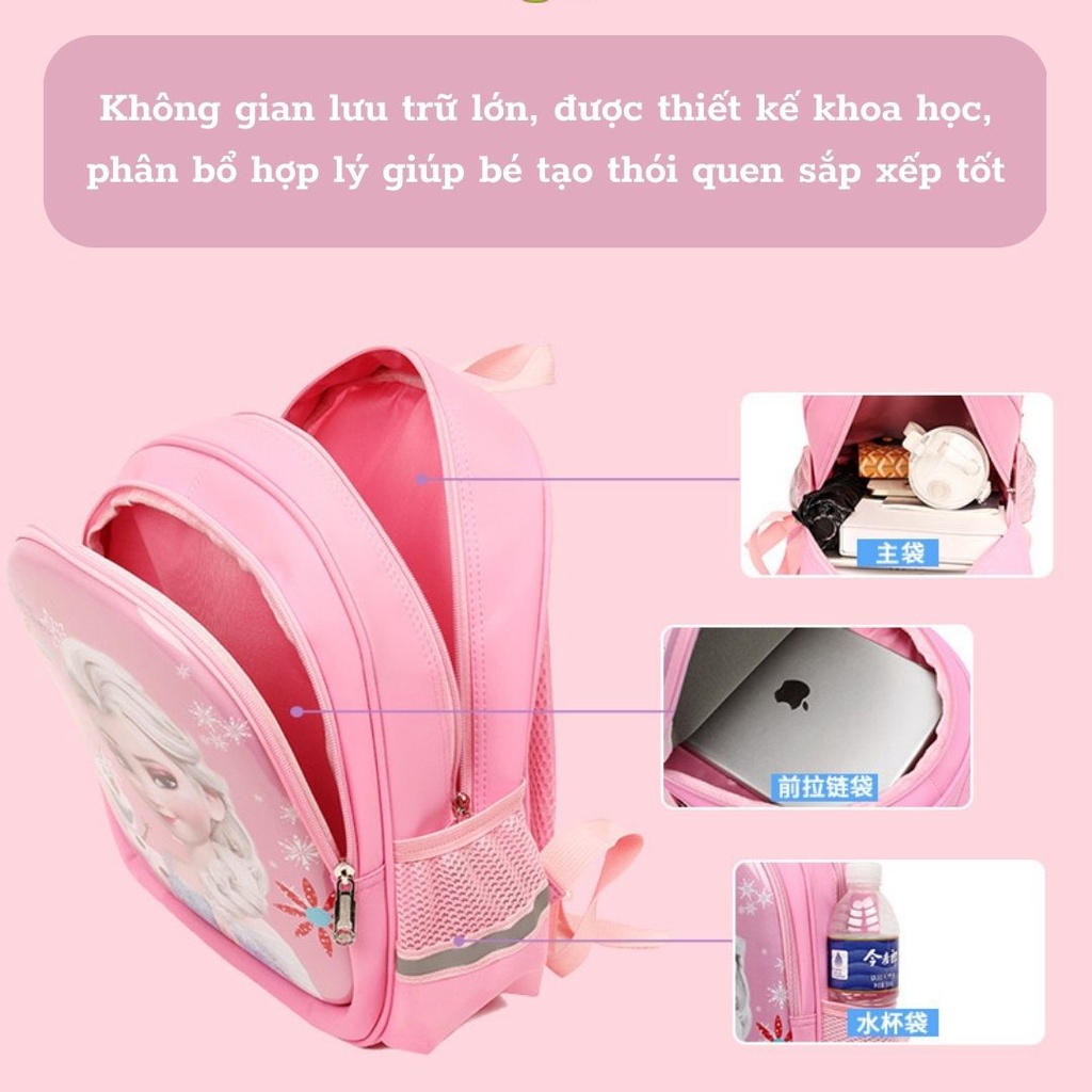 Balo cho bé gái mầm non, cặp sách elsa hình công chúa kitty, elsa, sofia nhiều ngăn Bắp Ngô Kids đi học mẫu mới 2023