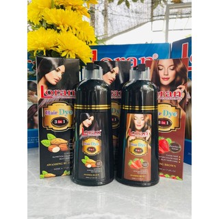 Dầu gội phủ bạc nhuộm đen tóc và nâu tóc loran 3in1 500ml