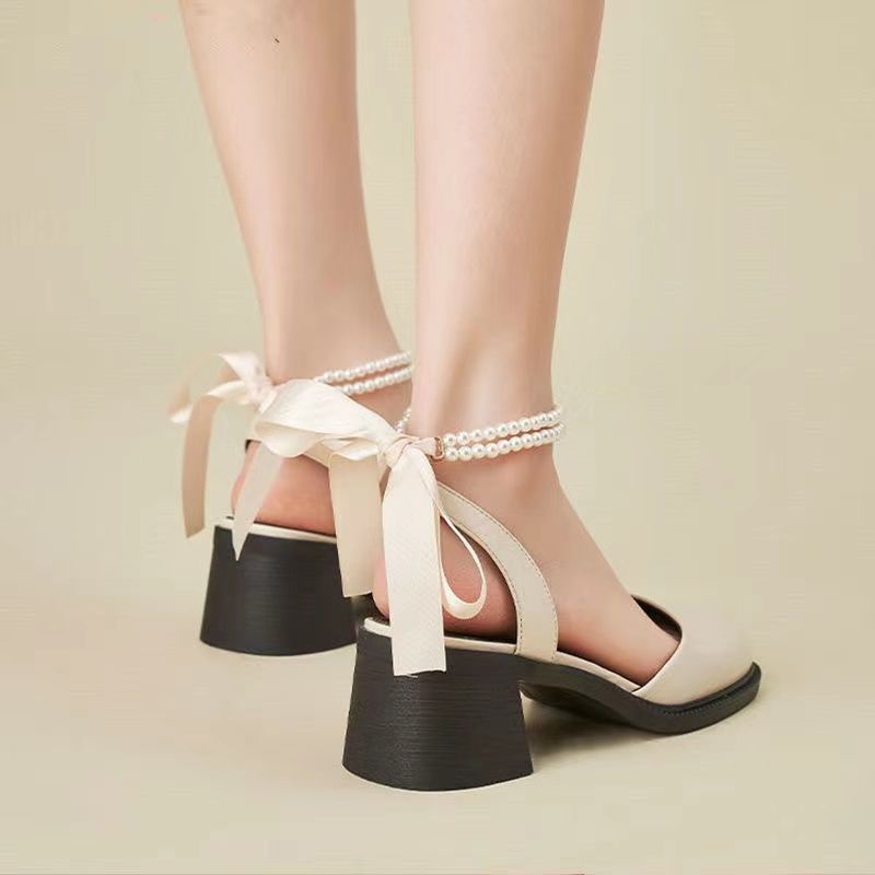 Giày nữ lolita nơ cao gót thời trang với ngọc trai