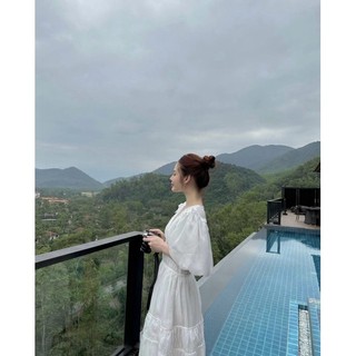 ĐẦM MIDI TRẮNG CỔ V TAY PHỒNG