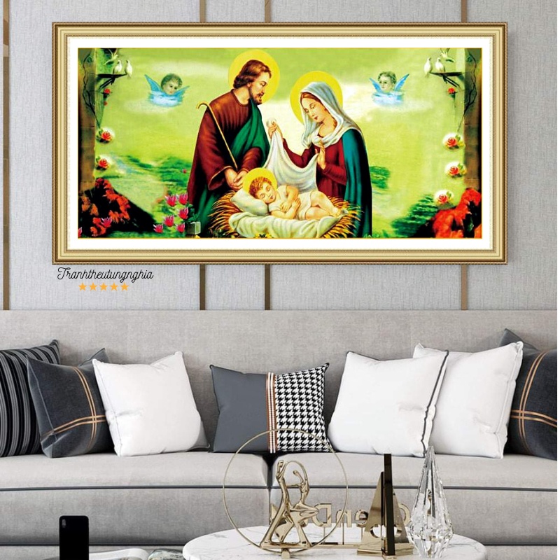 Tranh thêu chữ thập gia đình thánh gia 1m11 x 57cm