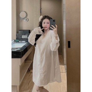 Váy cổ V ren lụa latin mềm mịn