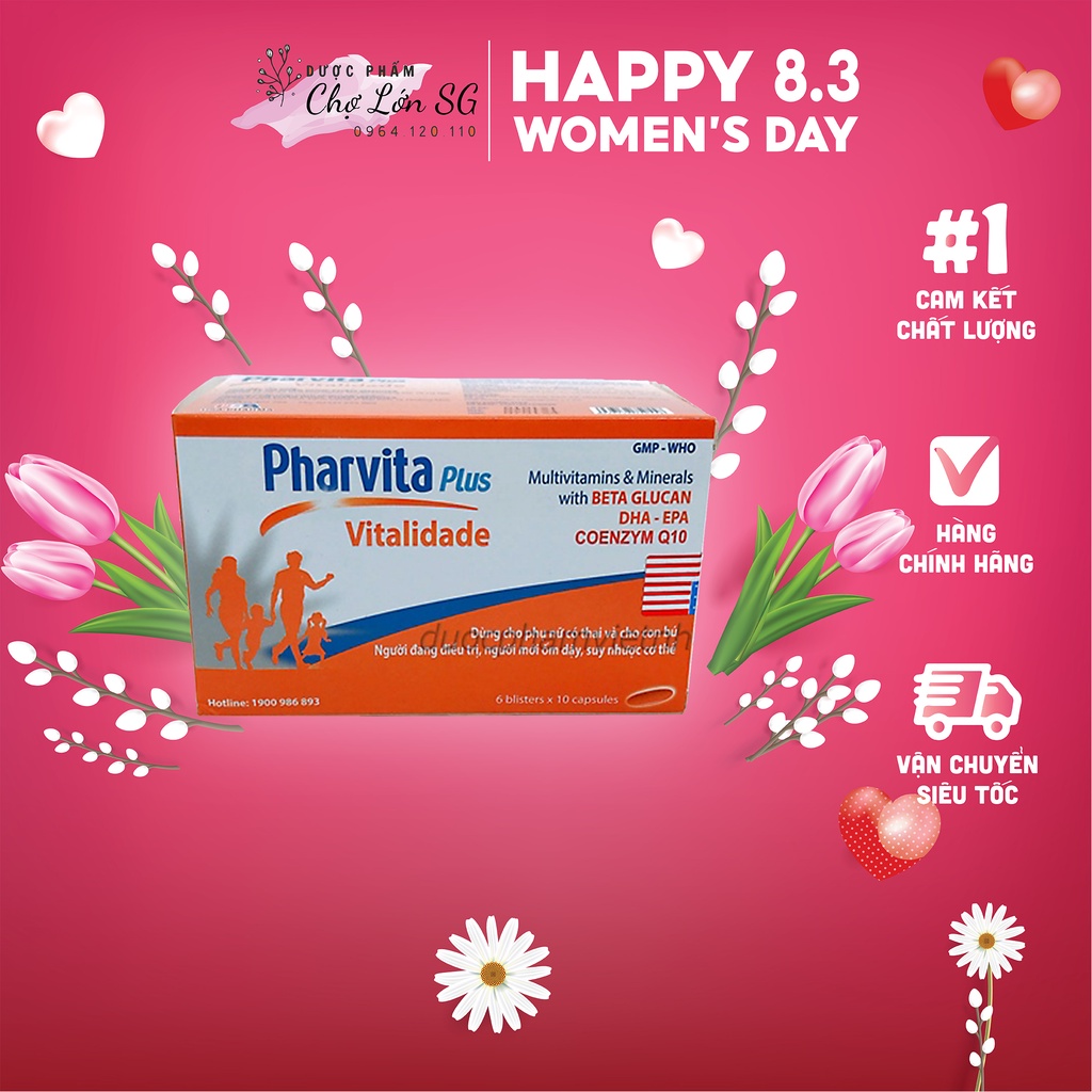 Viên uống vitamin tổng hợp Pharvita Plus tăng cường sức khỏe - Hộp 60 viên