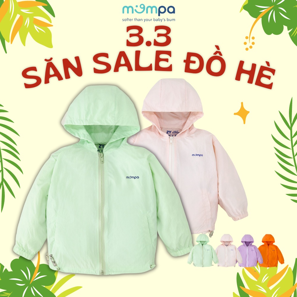 Áo khoác gió thu đông cho bé Mompa có mũ chùm đầu chống nước khóa kéo 2 túi 515