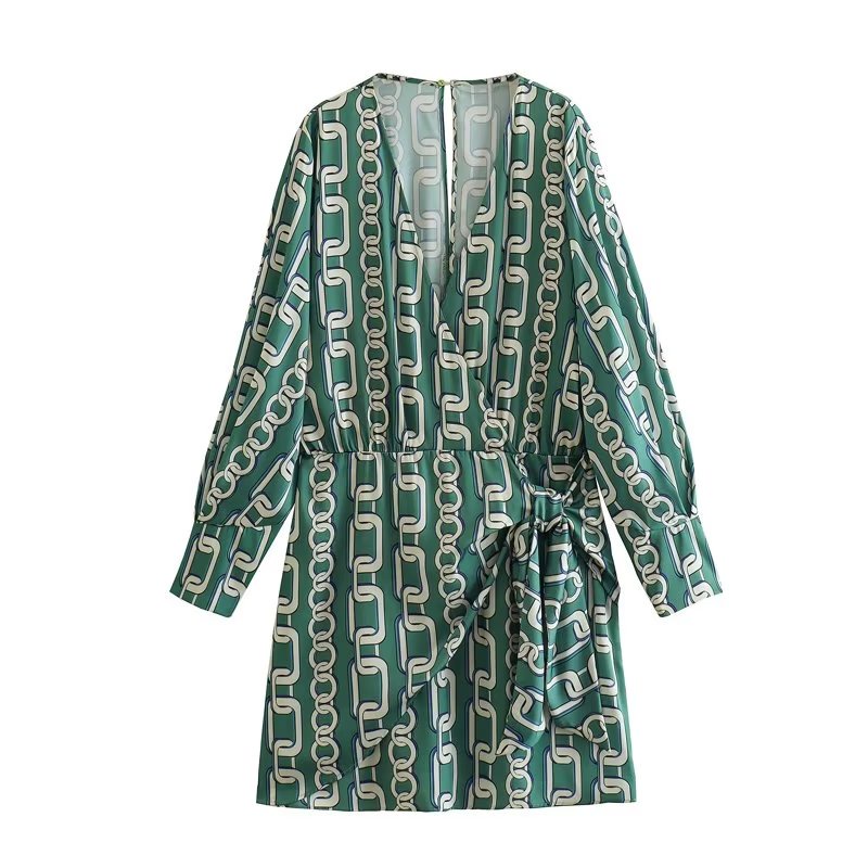 Zara Đầm Nữ Cột Dây Họa Tiết Dây Xích 23 Phong Cách Âu Mỹ 2776 140 098