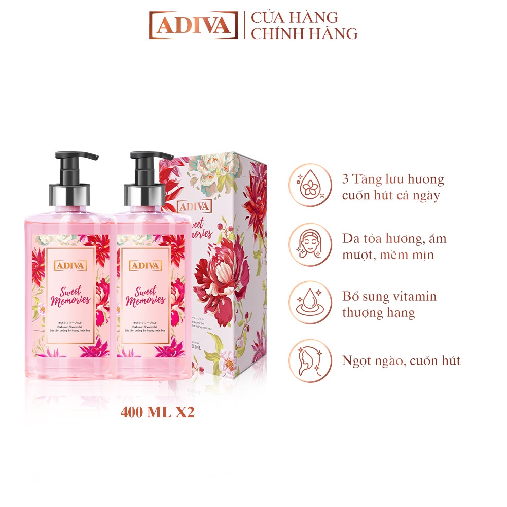 Combo 2 Sữa Tắm Dưỡng Ẩm Hương Nước Hoa ADIVA Sweet Memories 400ml