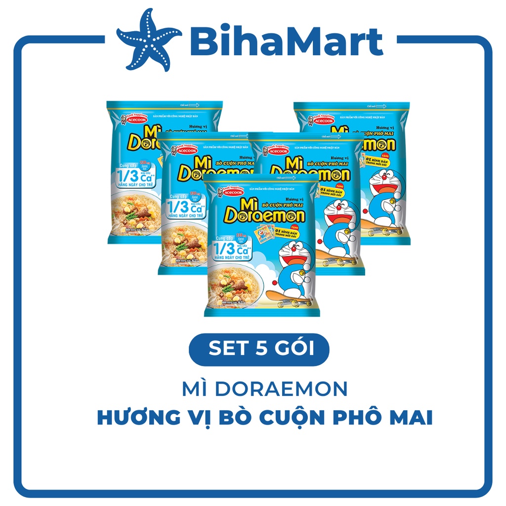 - ACECOOK - Mì Doraemon hương vị bò cuộn phô mai (62g/gói) - Mì ăn liền trẻ em - Mì Doremon bổ sung canxi