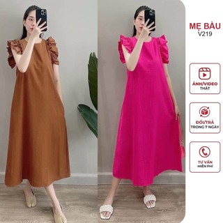 [V219] VÁY BẦU MÙA HÈ ĐẸP THIẾT KẾ DÁNG SUÔNG TAY CÁNH TIÊN ĐIỆU ĐÀ - ĐẦM BẦU XINH FREESIZE ĐẾN 70KG