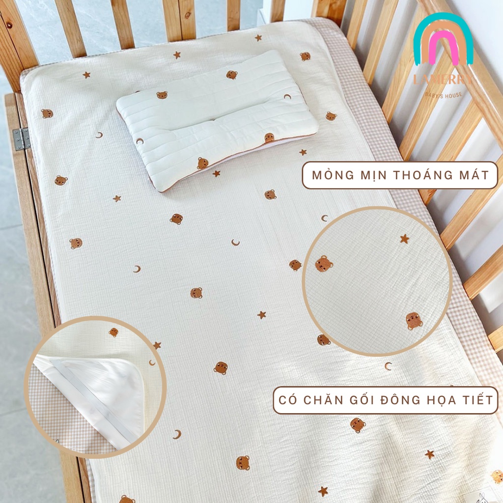 Tấm lót chống thấm xô Muslin cao cấp size 70X120 cm thoáng mát, mềm mại, tiện lợi, lót chống thấm mùa hè cho bé sơ sinh