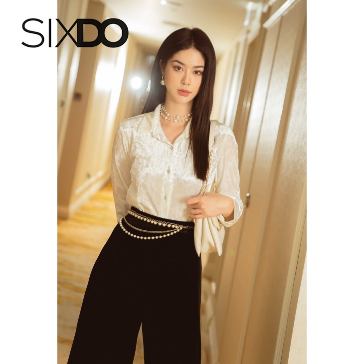 Áo nhung trắng cổ sơ mi thời trang SIXDO (White Velvet Shirt)